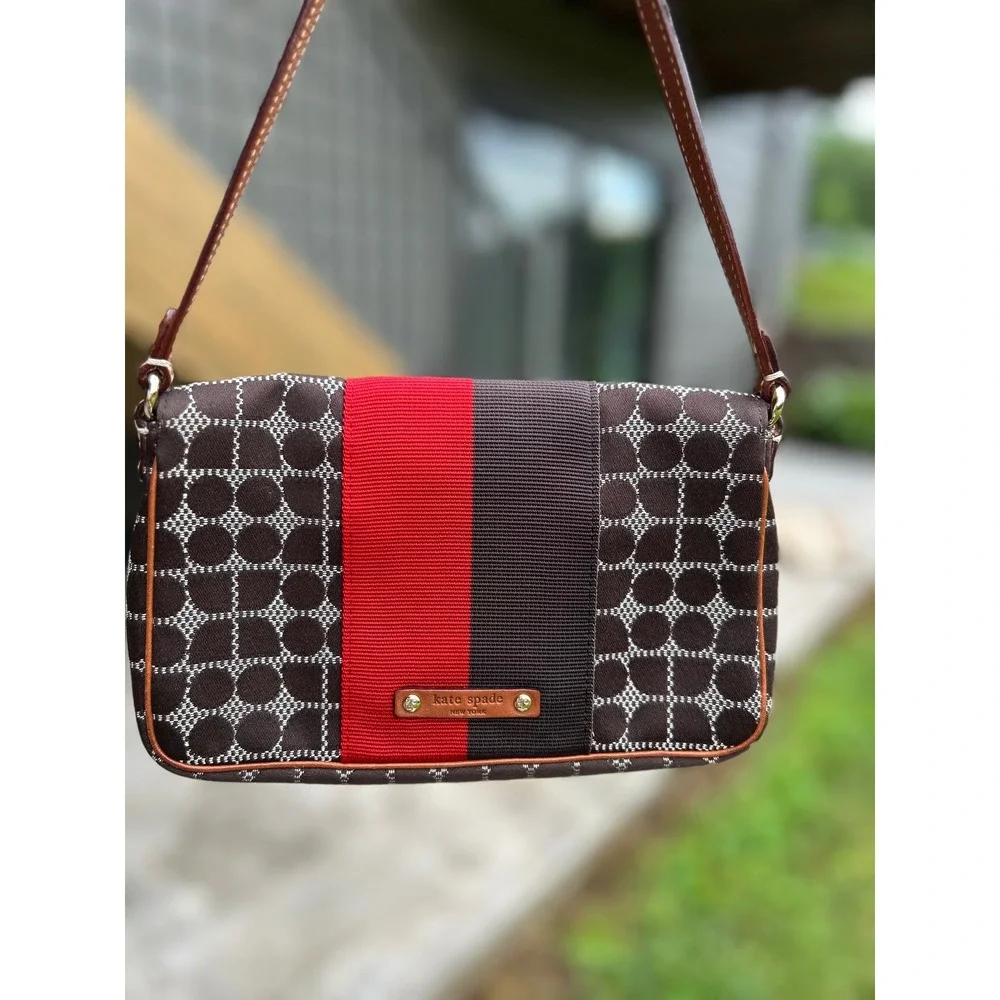 Vintage Kate Spade Classic Noel Henry Small Shoulder Bag Y2K Jacquard Leather